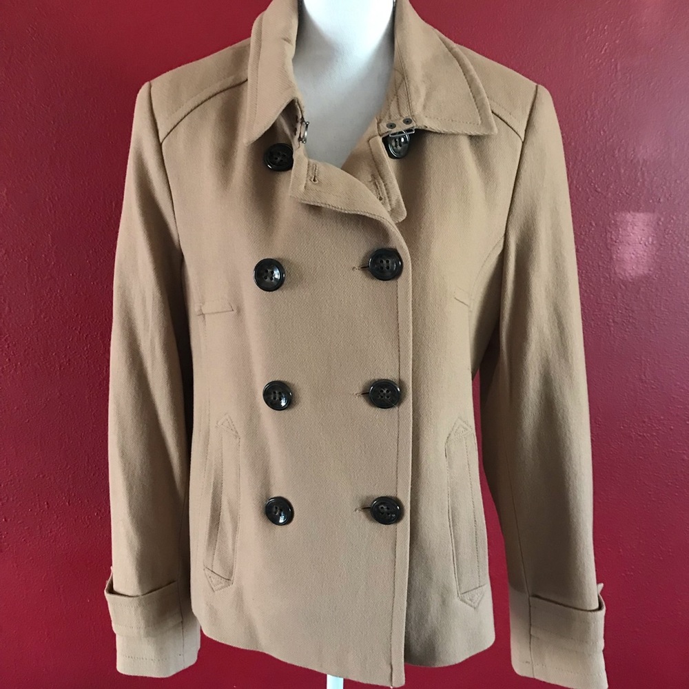 JCP:  Wool blend, Beige Pea coat Sz XL